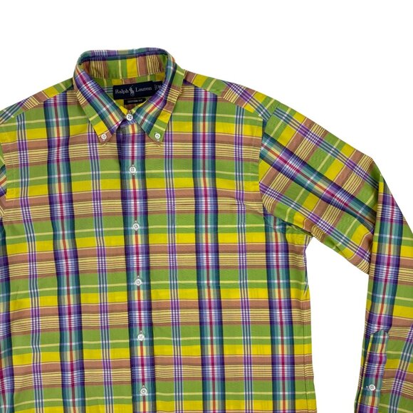 Ralph Lauren Plaid Shirt Mens Medium Custom Fit Cotton Spring Multicolor Oxford - Picture 6 of 10